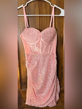 Olivia M Pink Sequin Bustier Mini Dress